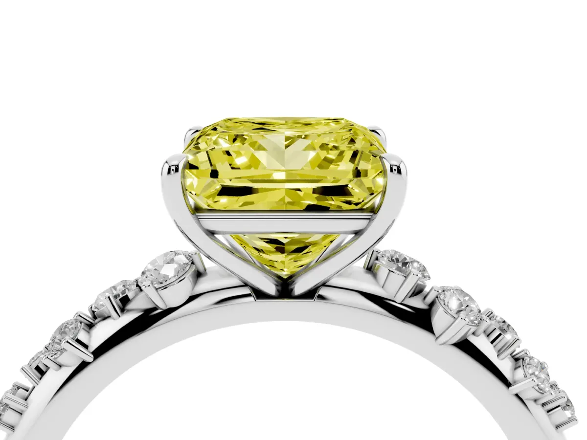 Fancy Yellow Princess Cut Diamond Cluster Prong-Set Solitaire Ring Silver