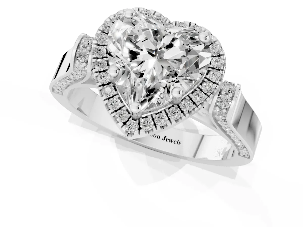 Heart Cut Halo Pave Split Shank Prong Setting Ring Silver