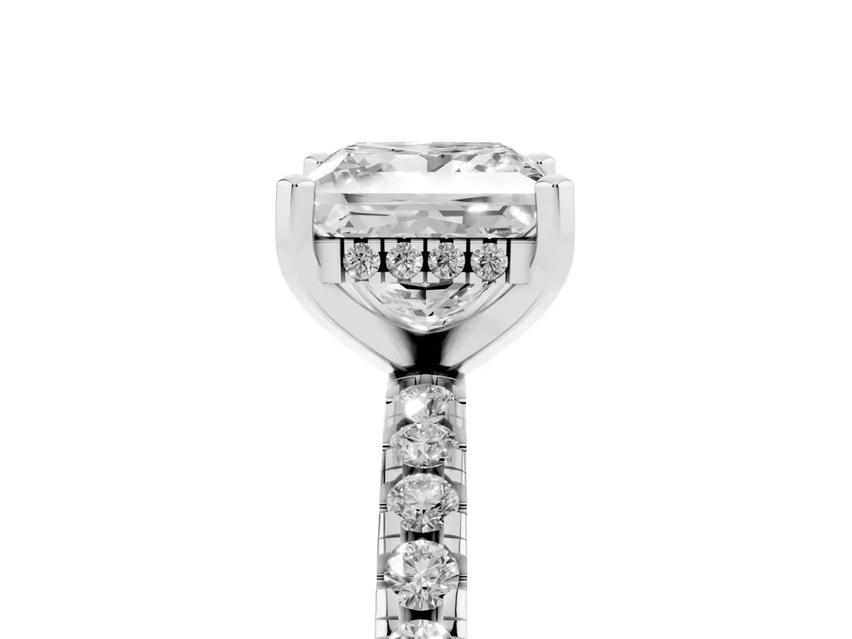 Princess Cut Diamond Solitaire Ring with Round Pavé Band and Four-Prong Setting Silver