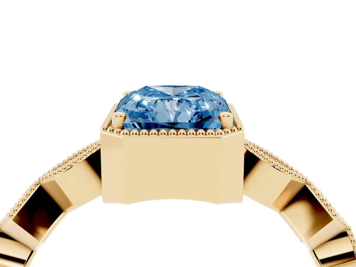 Fancy Blue Radiant Cut Milgrain Marquise Diamond Twist Band Ring Yellow gold