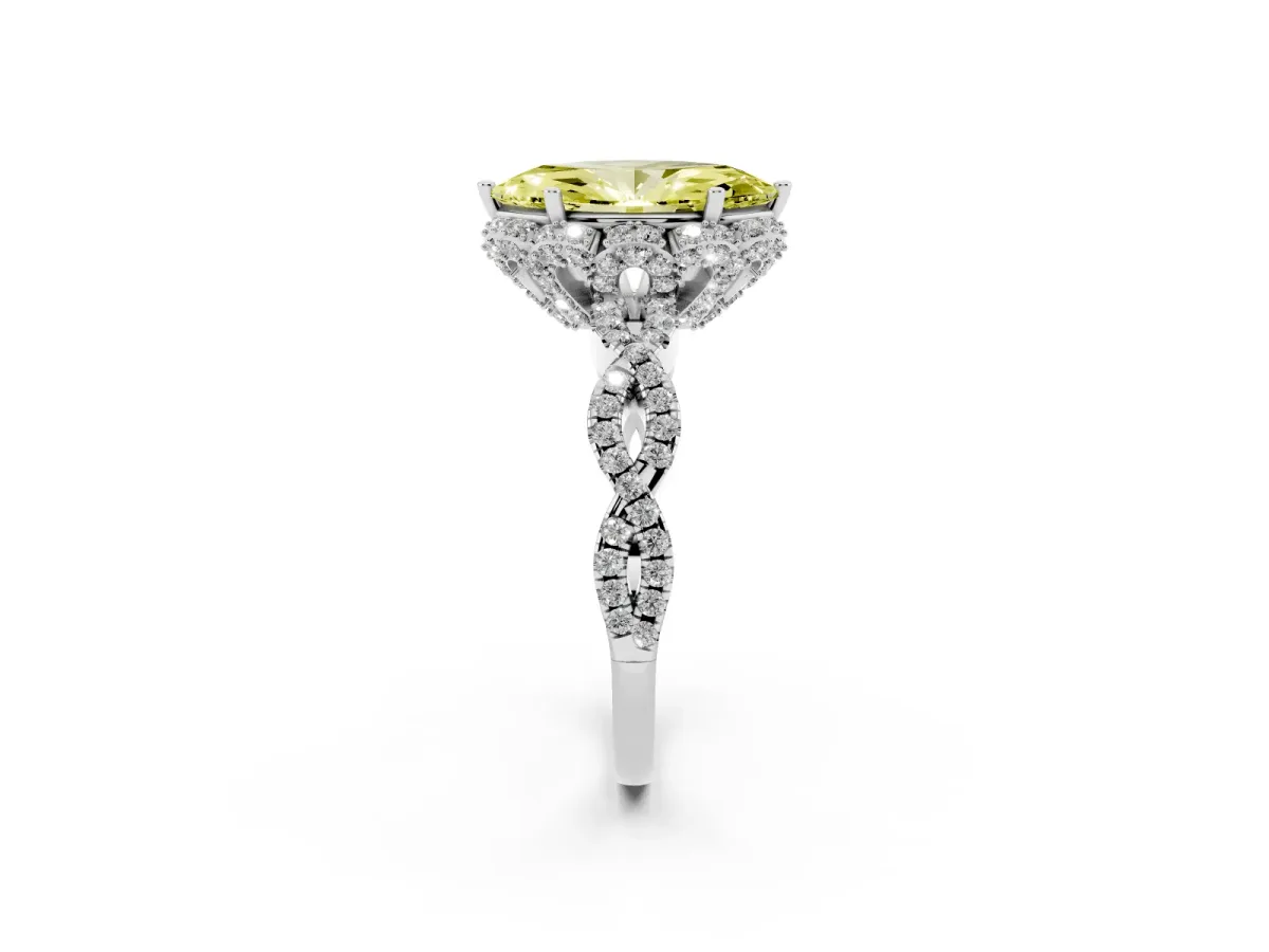 Fancy Yellow Marquise Cut Halo Twist Band Solitaire Ring with Six-Prong Setting Silver