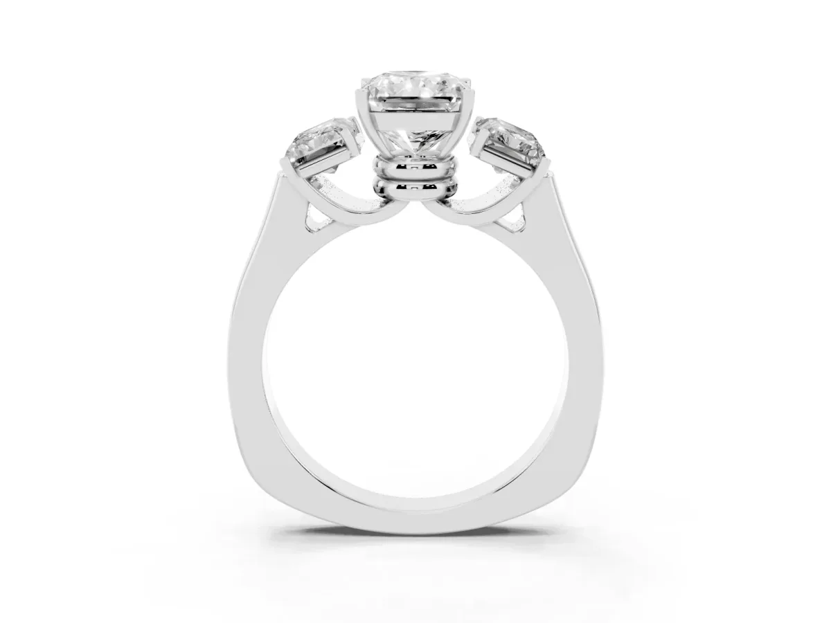 Three-Stone Radiant Cut Brilliant Diamond Trellis Ring with Comfort Fit Band Platinum