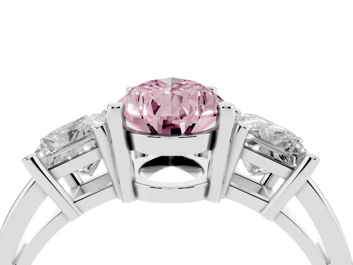 Fancy Pink Three-Stone Pear Cut Cut Solitaire Ring with Prong Setting Platinum