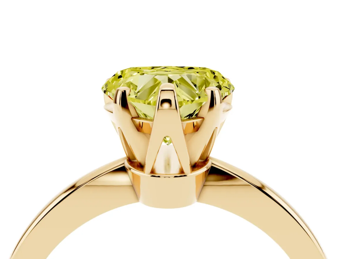 Fancy Yellow Heart Cut Solitaire Engagement Ring with Six-Prong Setting and Tapered Band Yellow gold