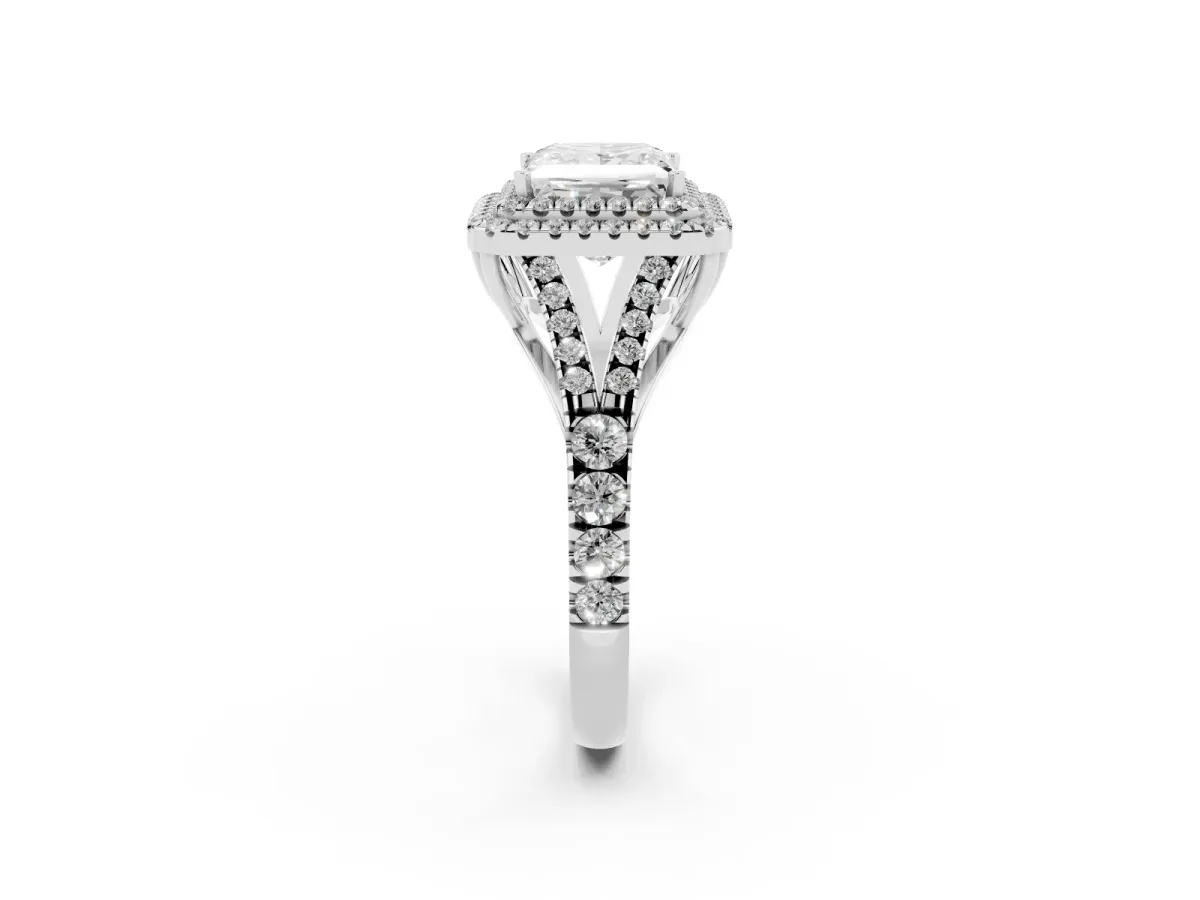 Princess Cut Diamond Pavé Split Shank Double Halo Engagement Ring Platinum