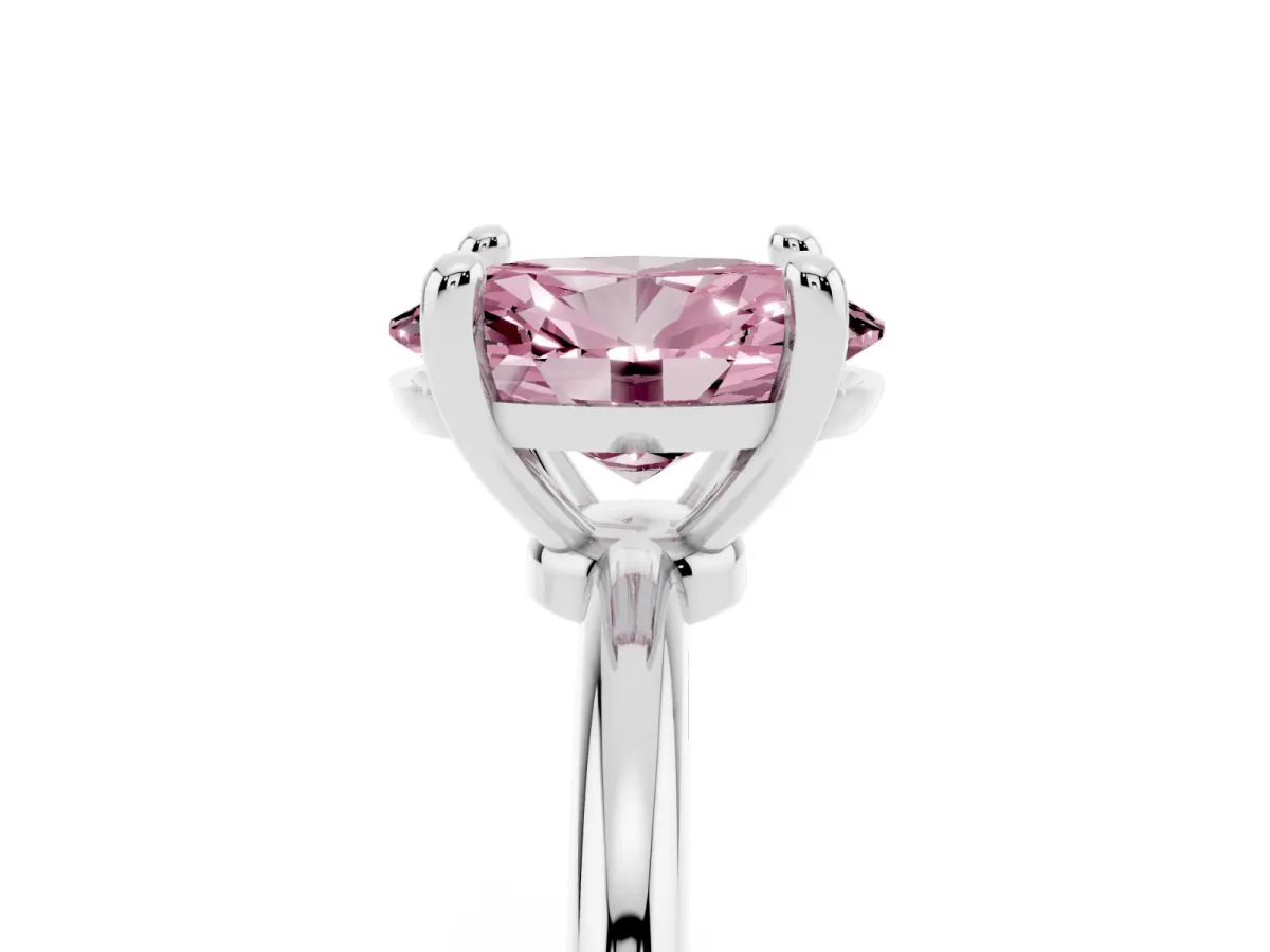 Fancy Pink Oval Cut Solitaire Diamond Ring with 4-Prong Setting on a Classic Band Platinum