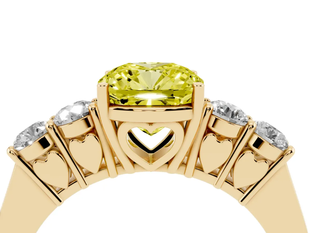 Fancy Yellow Cushion Cut Cut Diamond Five-Stone Prong Set White Gold Ring Yellow gold