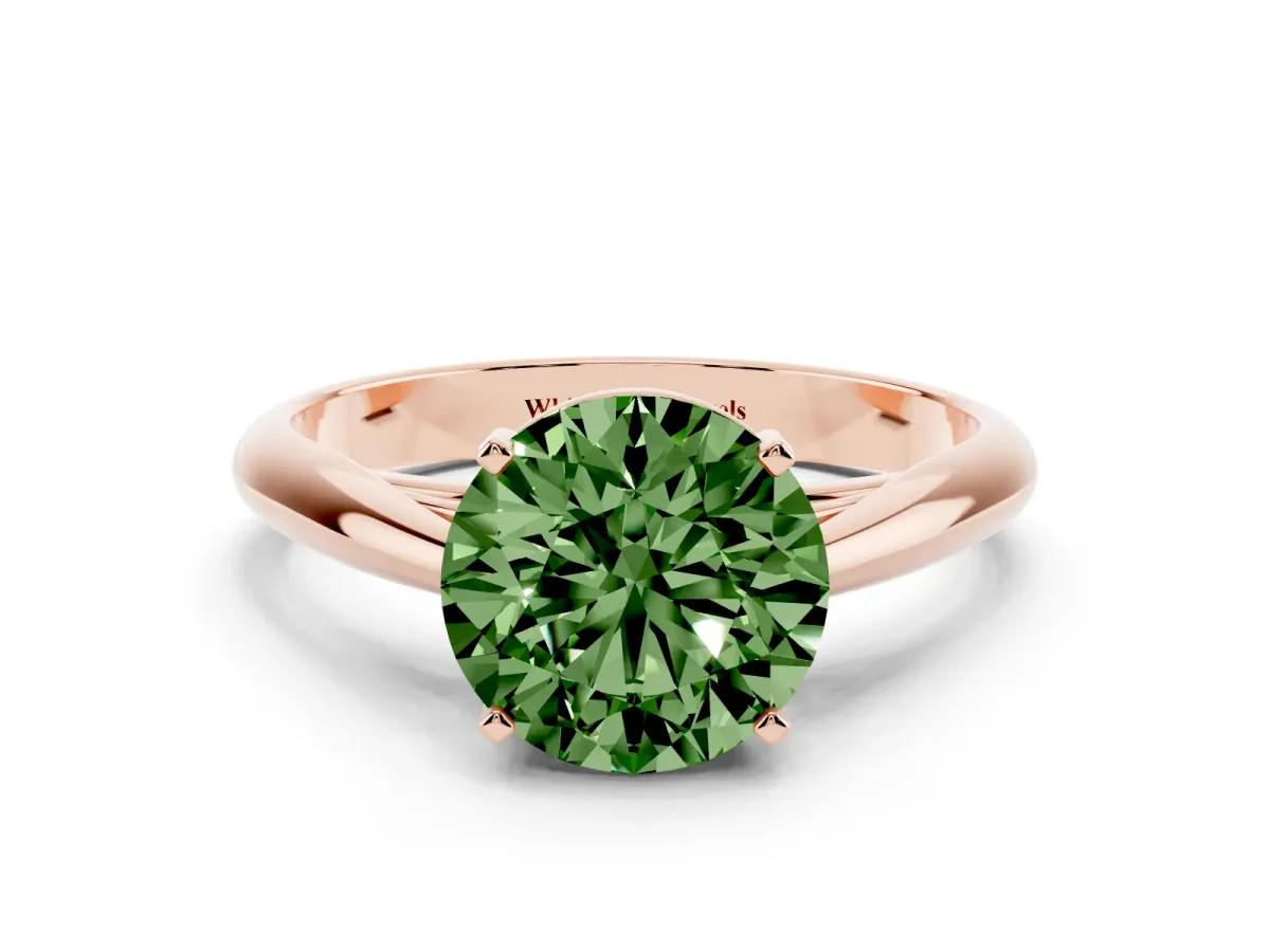 Fancy Green Round Cut Diamond Solitaire Engagement Ring with Cathedral Setting and Four-Prong Mount Rose gold