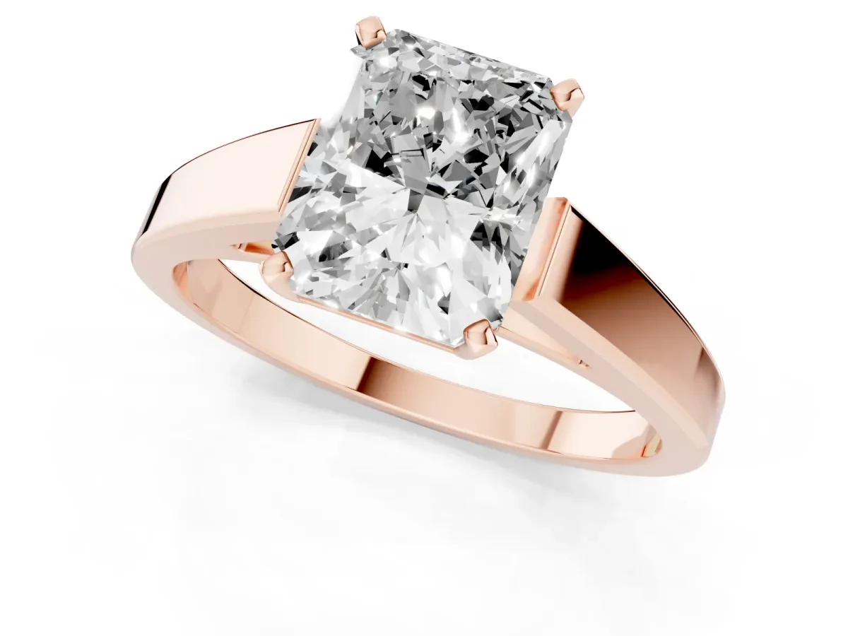 Radiant Cut Solitaire Engagement Ring with Four-Prong Setting and Tapered Band Rose gold