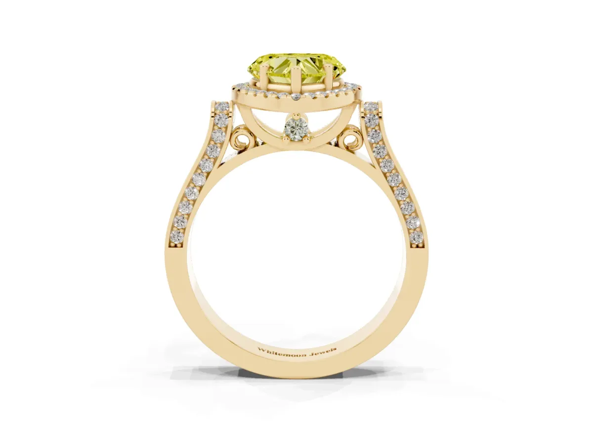 Fancy Yellow Heart Cut Halo Pave Split Shank Prong Setting Ring Yellow gold