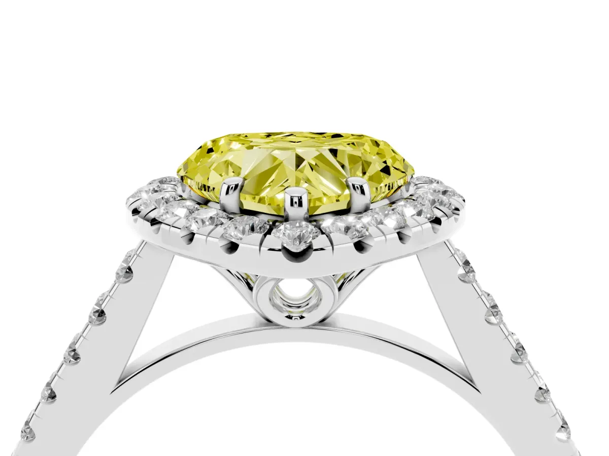 Fancy Yellow Heart Cut Halo Pavé Diamond Engagement Ring with Four-Prong Setting Platinum