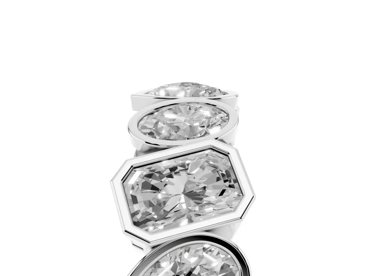 Mixed Shape Diamond Bezel Set Eternity Wedding Band Silver
