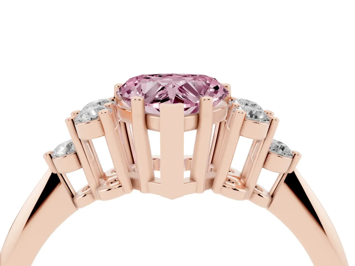 Fancy Pink Heart Cut Cut Diamond Cluster Ring with Solitaire Band and Four-Prong Setting Rose gold