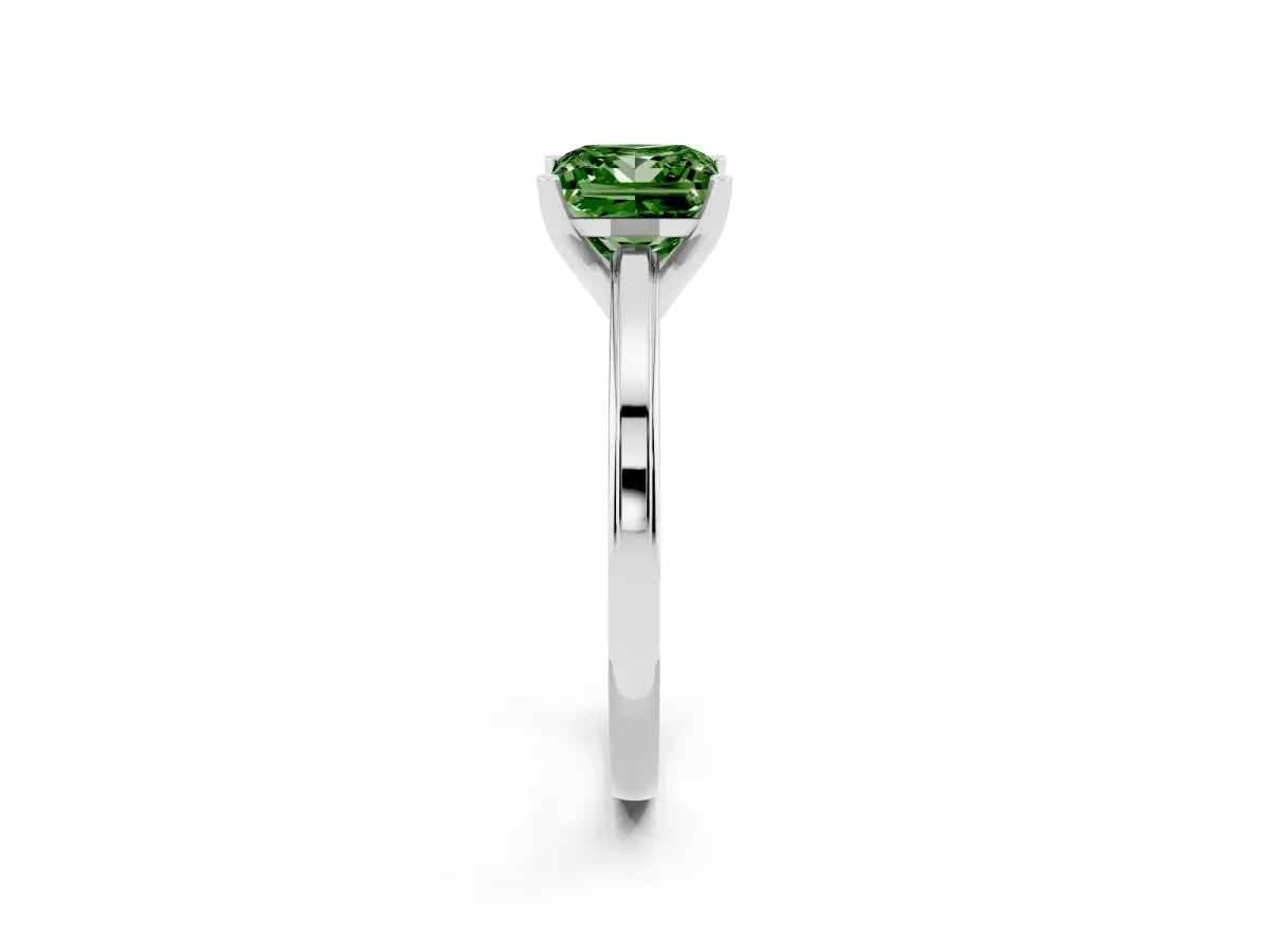 Fancy Green Princess Cut Solitaire Diamond Ring with Four-Prong Setting and Classic Band Platinum