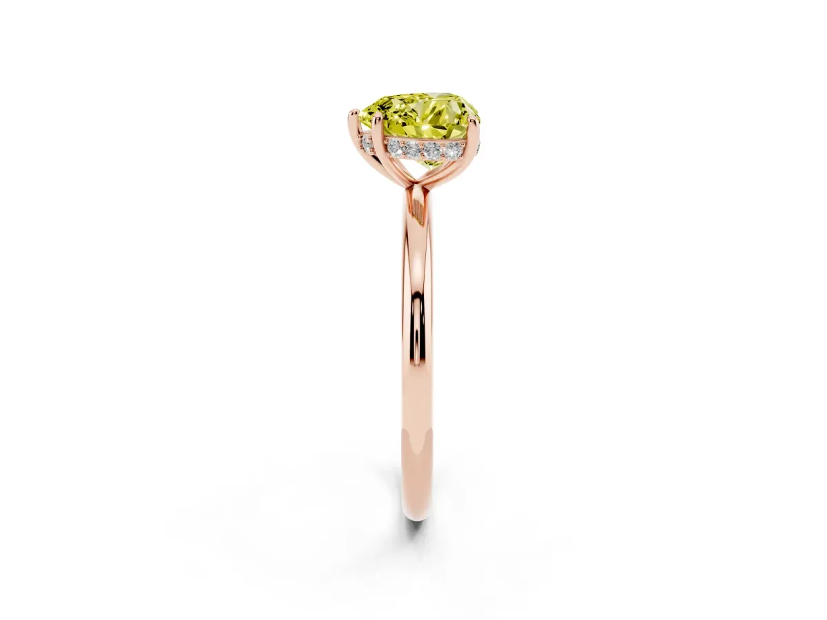 Fancy Yellow Heart Cut Solitaire Diamond Ring with a Classic Band and Four-Prong Setting Rose gold