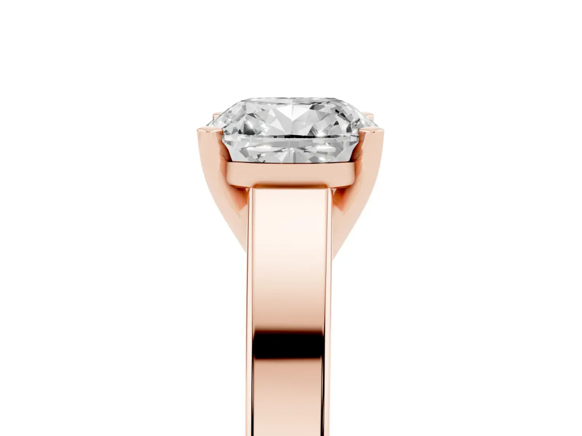 Cushion Cut Solitaire Engagement Ring with Four-Prong Setting and Tapered Band Rose gold