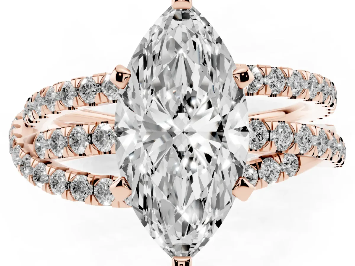 Marquise Cut Solitaire Twist Band with Pavé Setting and Four-Prong Setting Rose gold