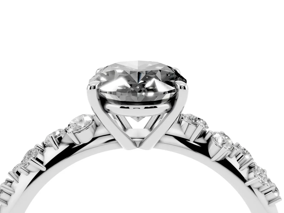 Fancy Black Oval Cut Diamond Cluster Side Stone Solitaire Ring with Prong Setting Platinum