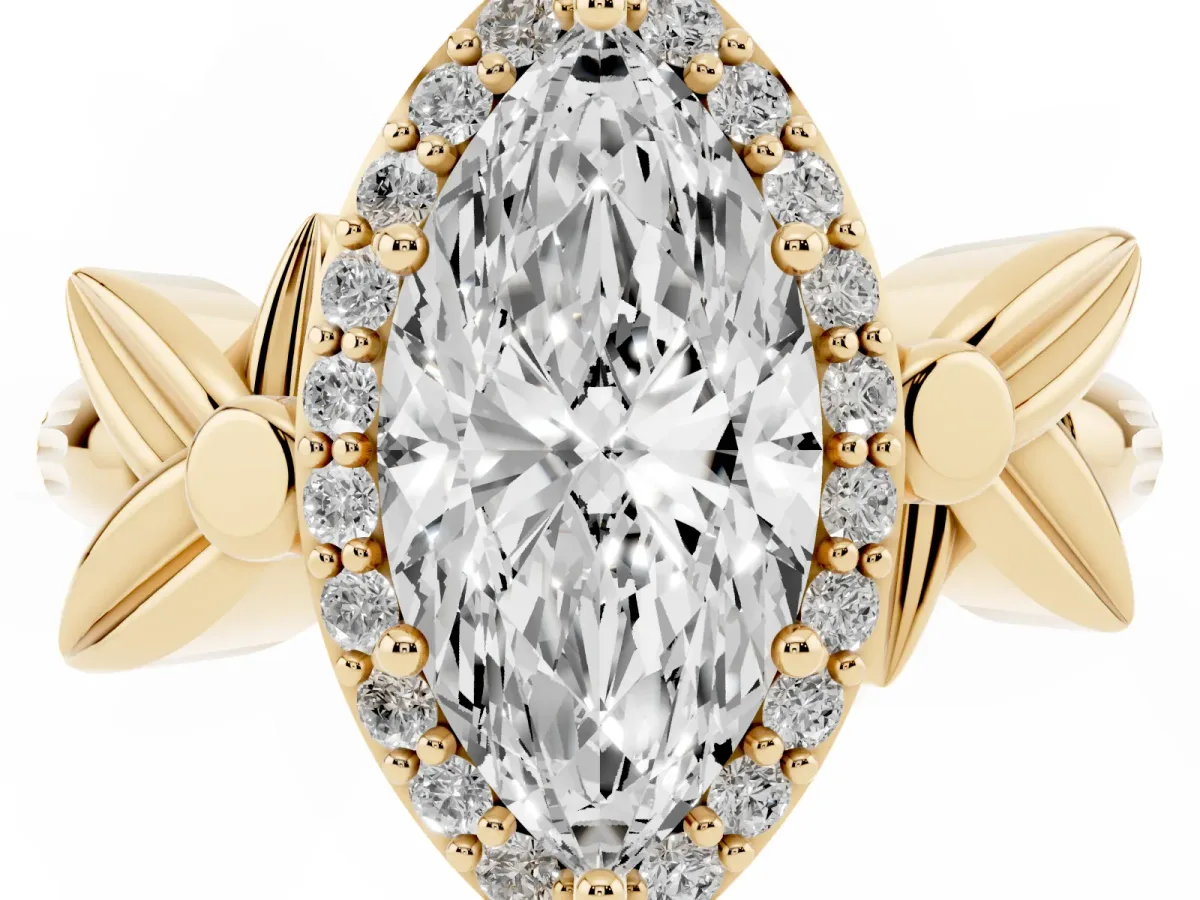 Marquise Cut Halo Diamond Floral Band with Four-Prong Setting Yellow gold