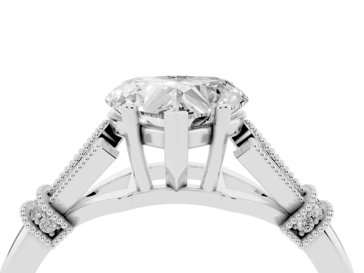 Heart Cut Diamond Solitaire Ring with Floral Filigree and Pave Accents White gold