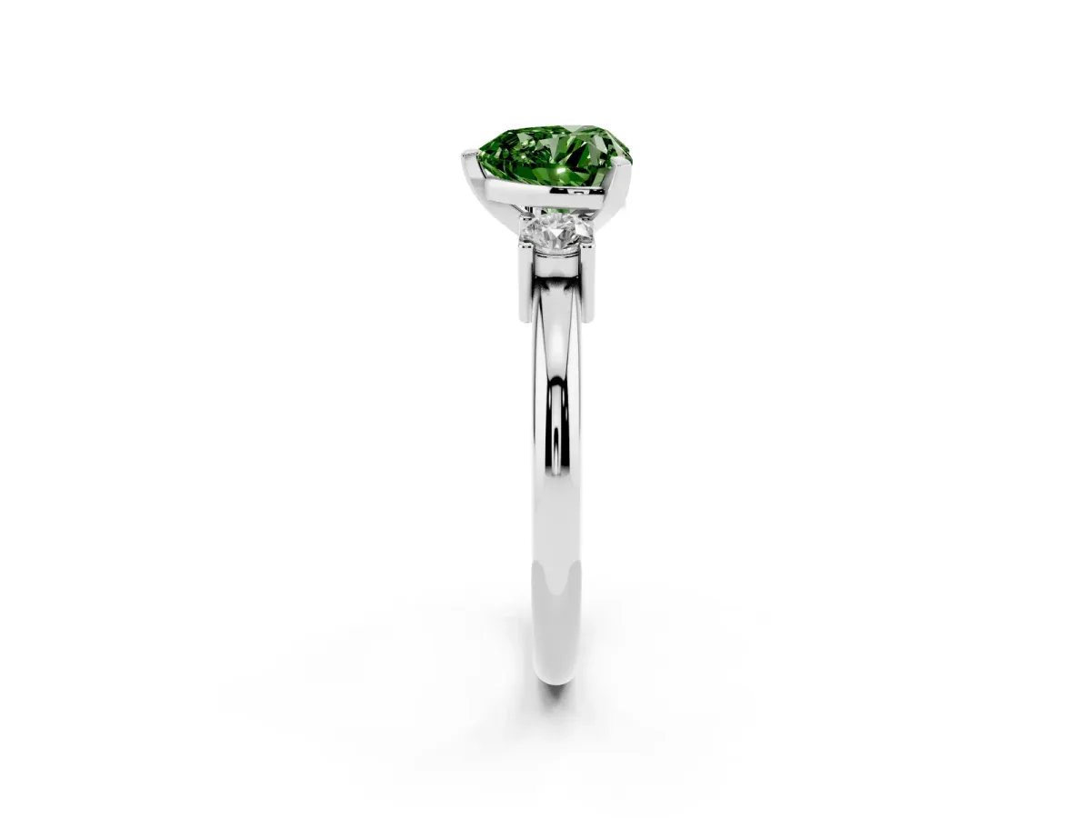 Fancy Green Three-Stone Heart Cut Cut Diamond Solitaire with Prong Setting and Classic Band White gold