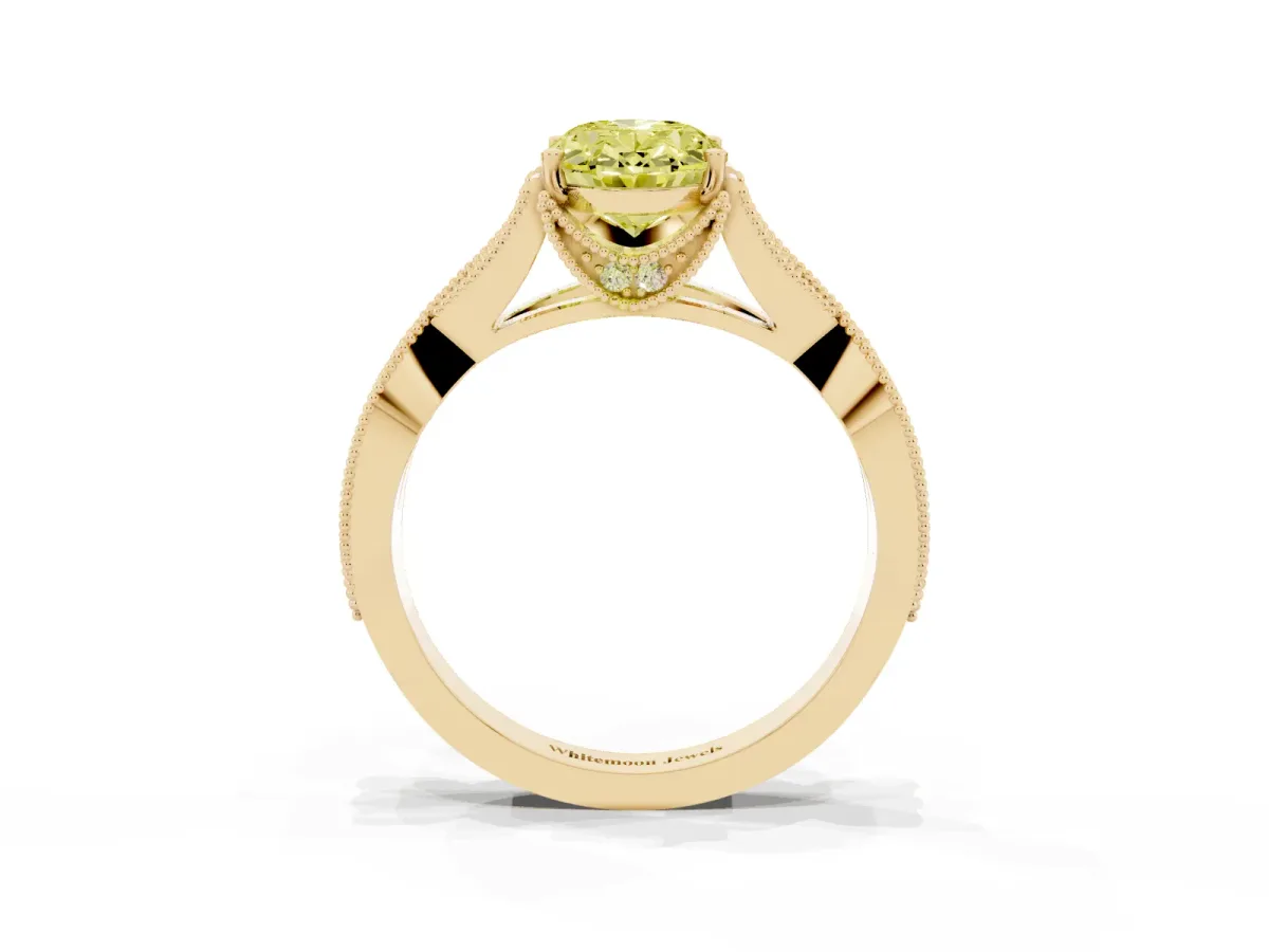 Fancy Yellow Oval Cut Cut Diamond Twisted Band with Milgrain Pave Setting and Four-Prong Setting Yellow gold