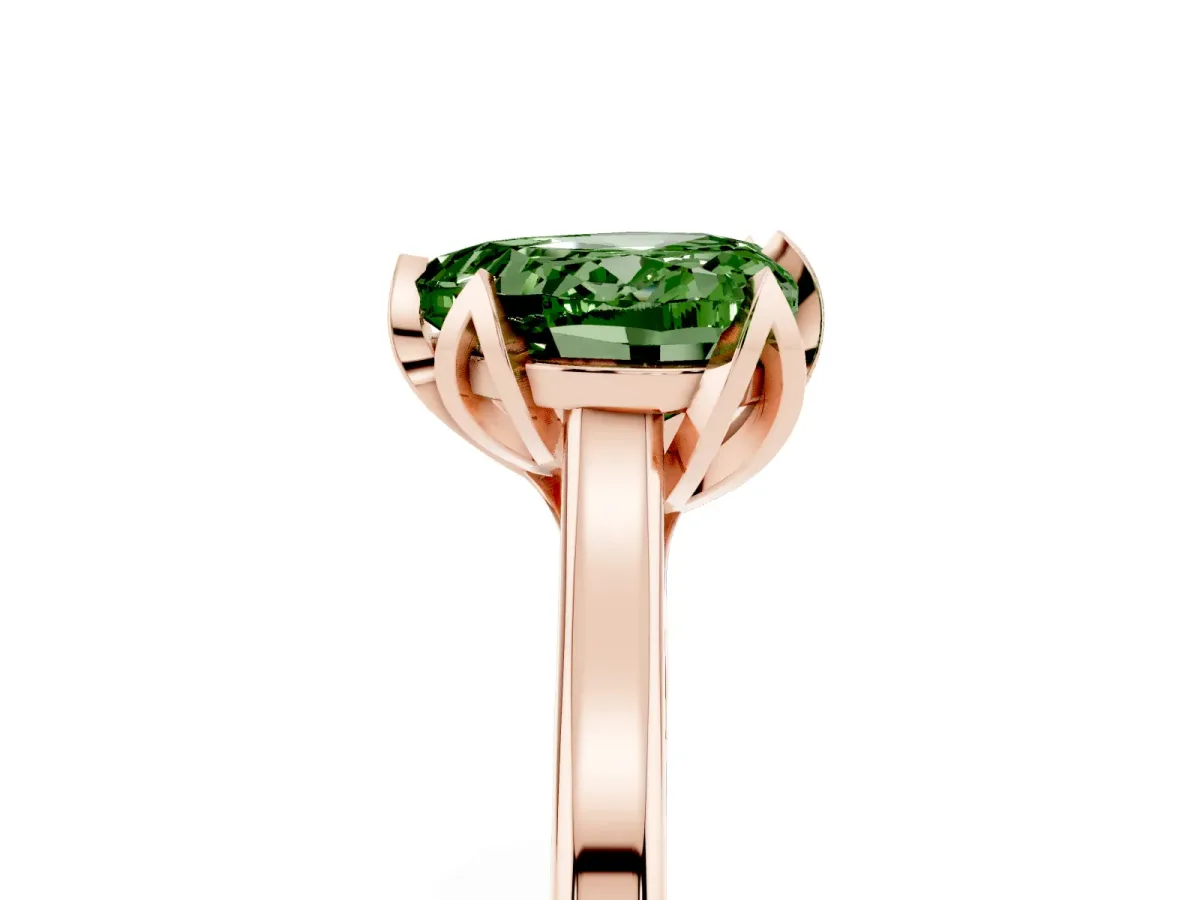 Fancy Green Heart Cut Diamond Solitaire Ring with Flower Prong Setting and Classic Band Rose gold