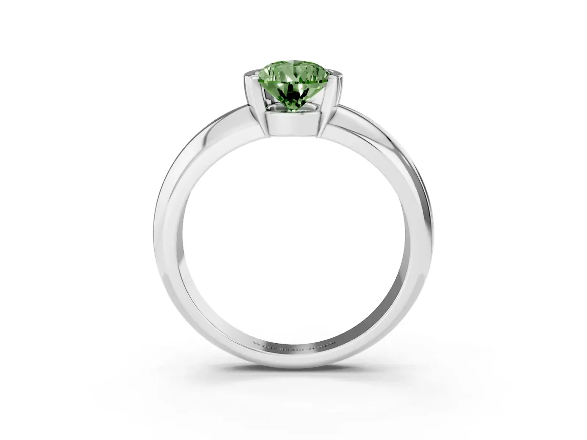 Fancy Green Pear Cut Solitaire Tension Set Diamond Ring with Wide Band Silver