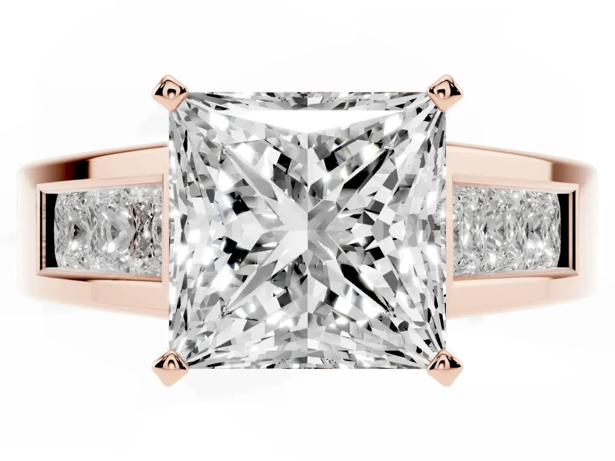 Princess Cut Cut Channel Set Solitaire Ring with Four-Prong Setting Rose gold