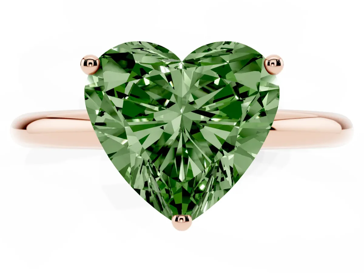 Fancy Green Heart Cut Cut Solitaire Engagement Ring with Four-Prong Setting and Classic Band Rose gold
