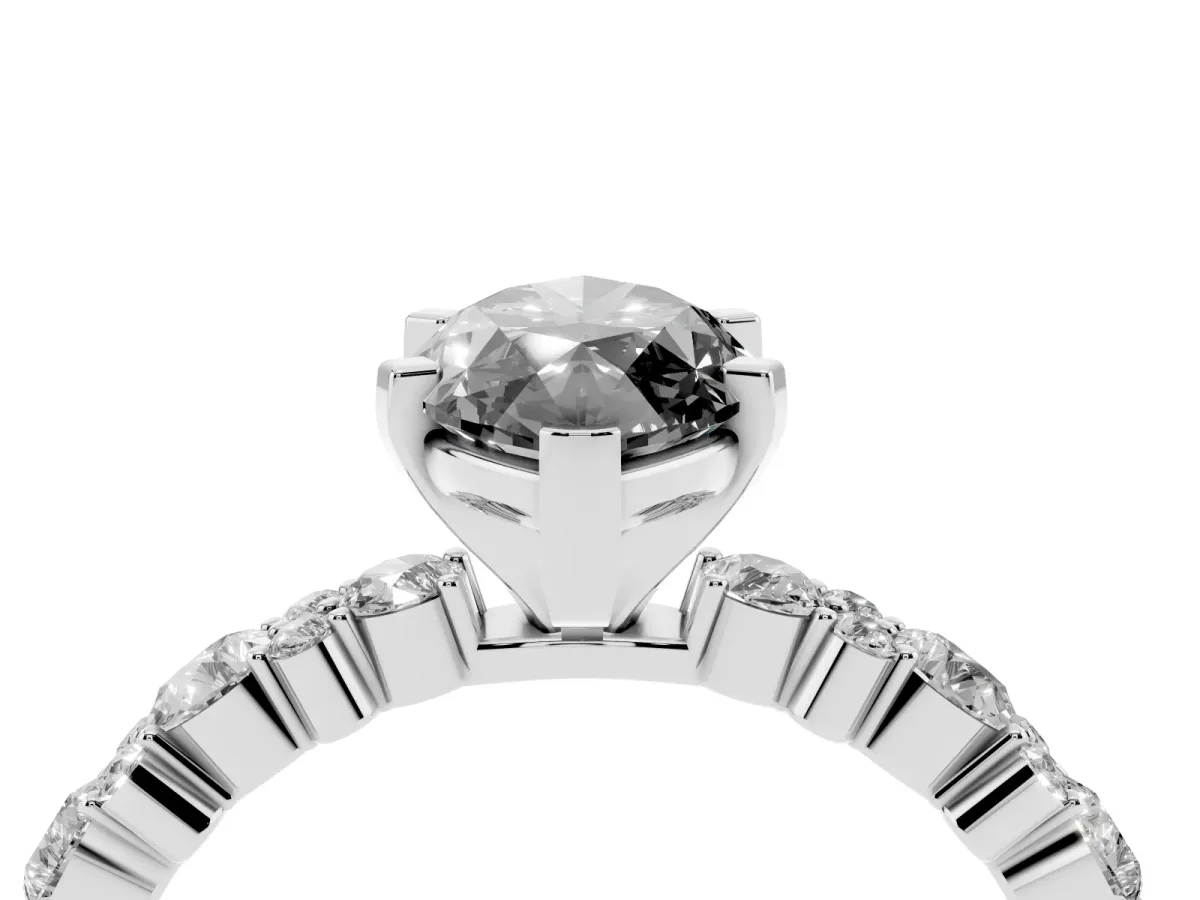 Fancy Black Marquise Cut Diamond Side Stone Solitaire Ring with Round and Four-Prong Setting Silver