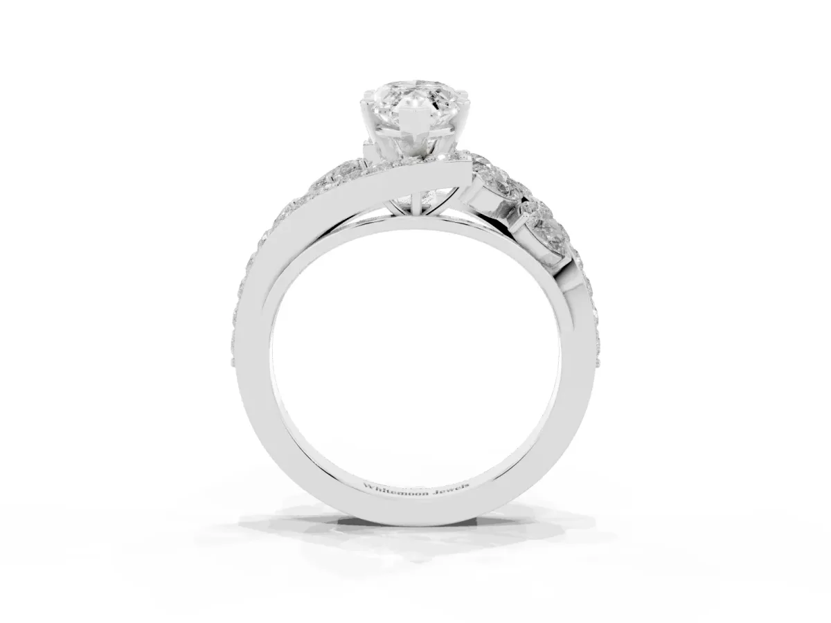 Marquise Cut Diamond Halo Ring with Marquise and Pavé Band in Prong Setting Platinum