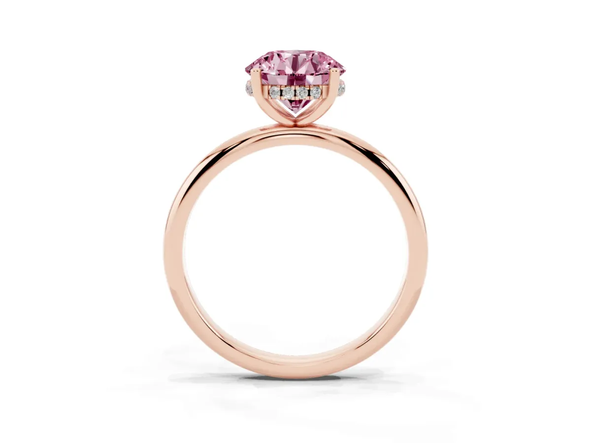 Fancy Pink Round Cut Cut Solitaire Engagement Ring with Four-Prong Setting and Classic Band Rose gold