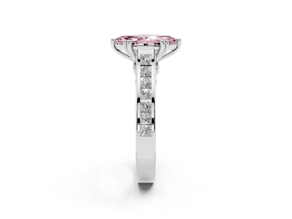 Fancy Pink Marquise Cut Cut Channel Set Solitaire Engagement Ring with Prong Setting Silver