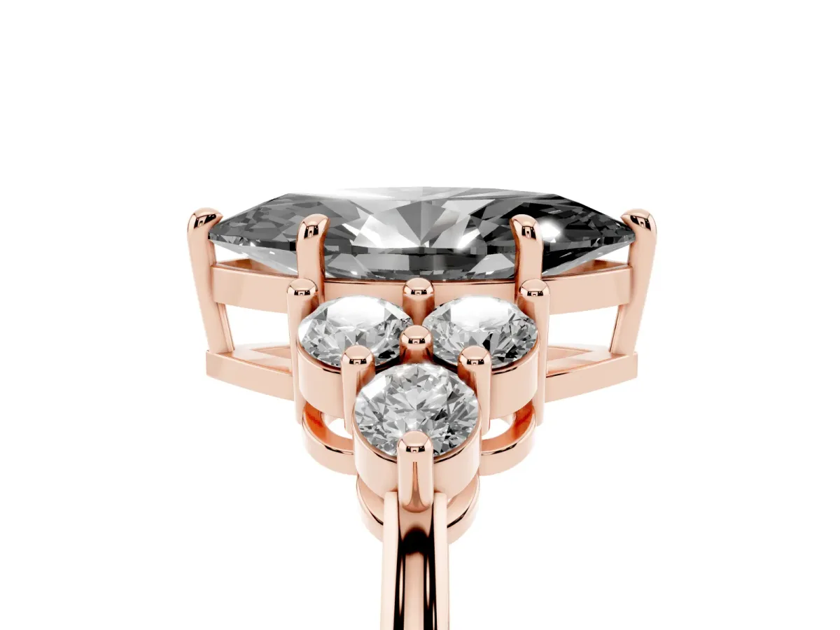 Fancy Black Marquise Cut Brilliant Diamond Cluster Accent Solitaire Ring with Prong Setting Rose gold