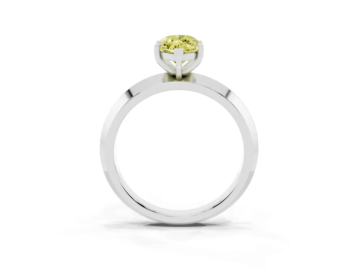 Fancy Yellow Marquise Cut Cut Solitaire Engagement Ring with Flat Band and Four-Prong Setting Silver