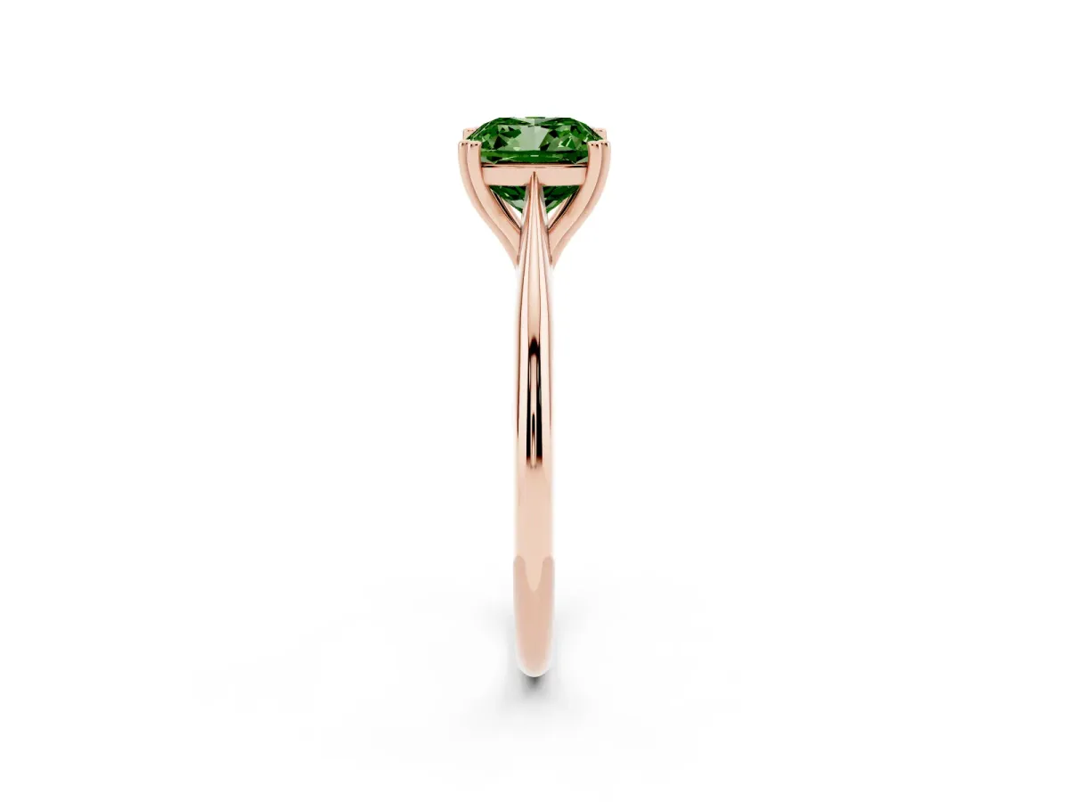 Fancy Green Cushion Cut Solitaire Diamond Ring with Six-Prong Setting and Classic Band Rose gold