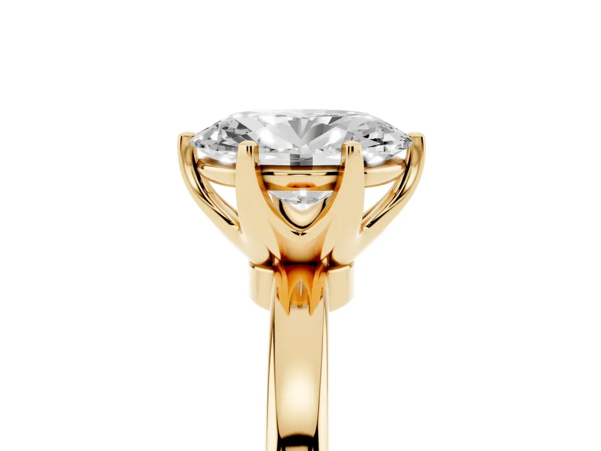 Oval Cut Solitaire Diamond Ring with Six-Prong Setting on a Classic Band Yellow gold