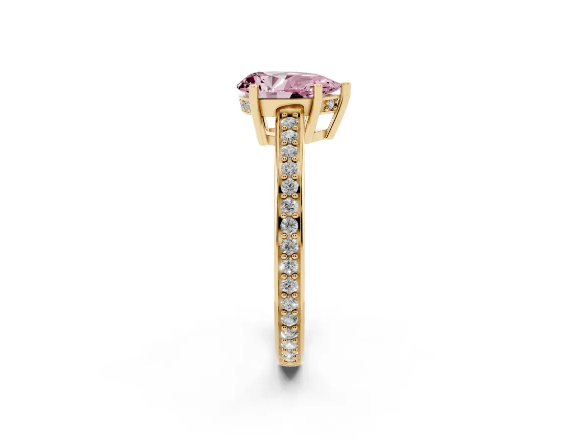 Fancy Pink Pear Cut Solitaire Pavé Band Prong Setting Ring Yellow gold