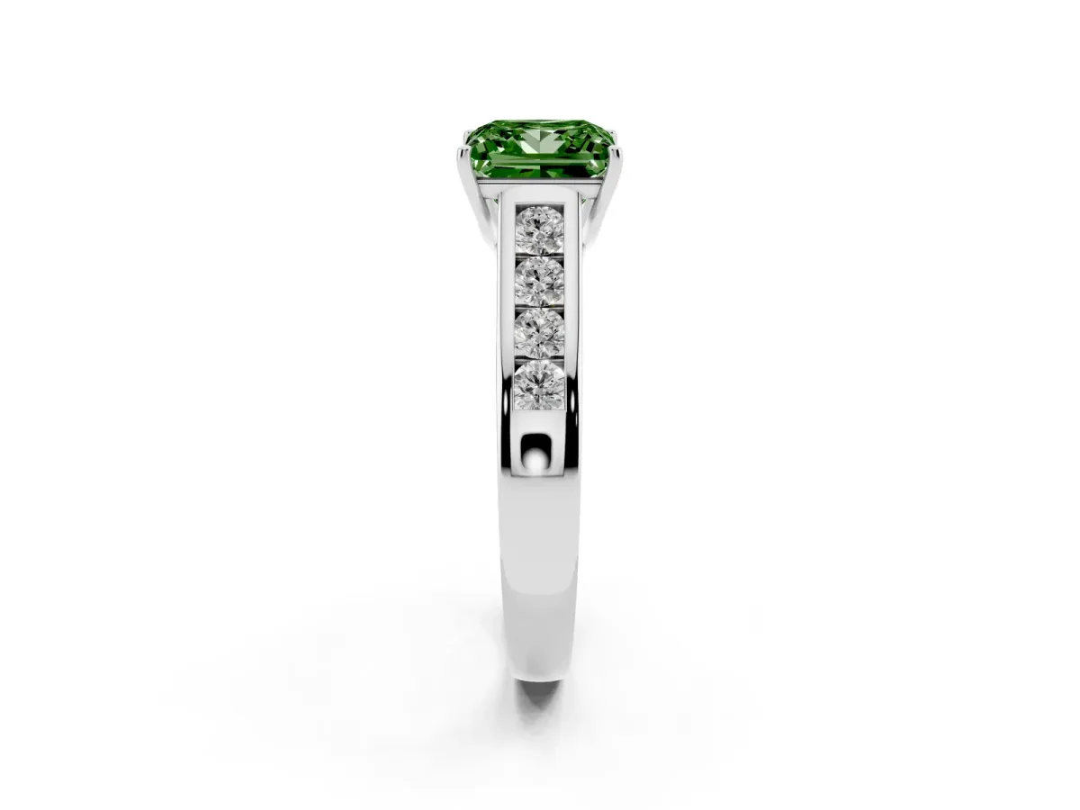 Fancy Green Princess Cut Solitaire Channel-Set Diamond Engagement Ring with Four-Prong Setting Silver