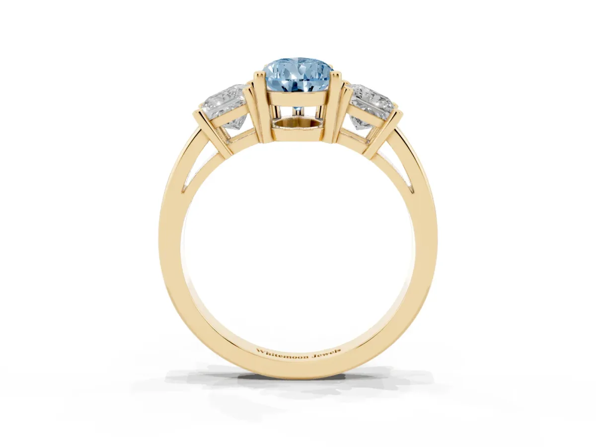 Fancy Blue Three-Stone Pear Cut Cut Solitaire Ring with Prong Setting Yellow gold