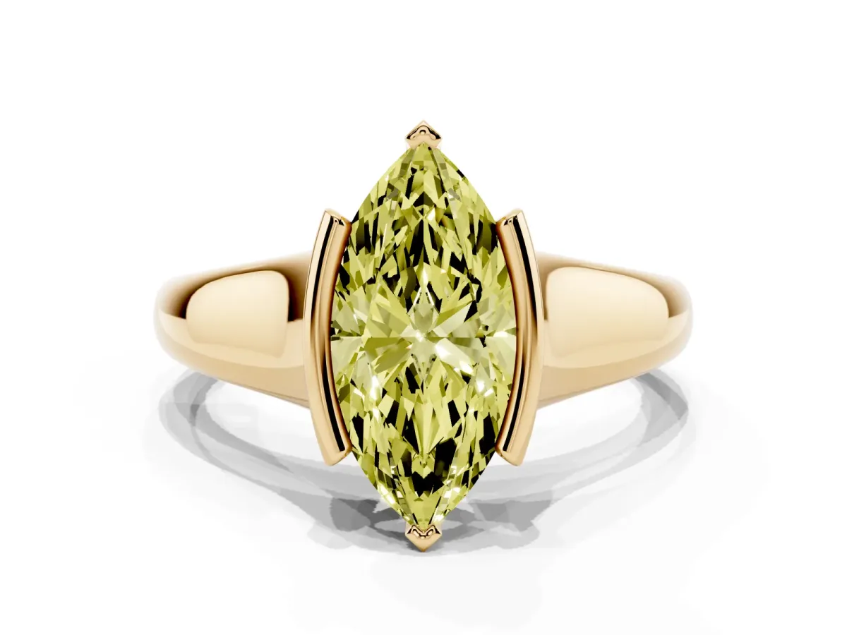 Fancy Yellow Marquise Cut Solitaire Tension Set Diamond Ring with Split Shank Band Yellow gold