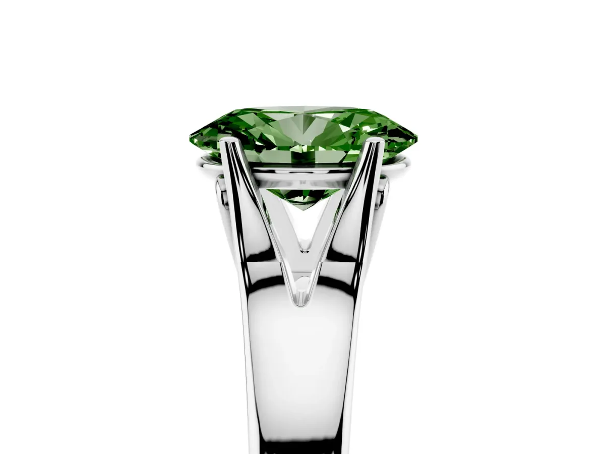 Fancy Green Oval Cut Solitaire Diamond Ring with Cathedral Band and Four-Prong Setting Silver