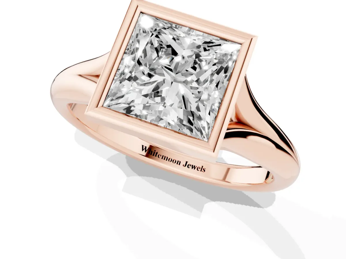 Bezel Set Princess Cut Solitaire Diamond Ring with Smooth Band Rose gold