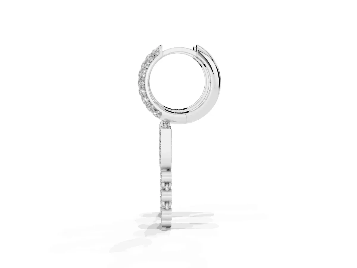Round Diamond Initial U Huggie Hoop Earrings Silver