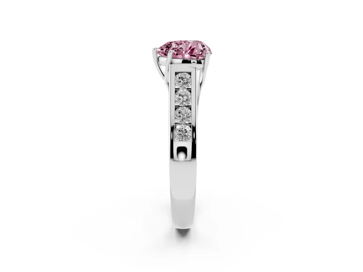 Fancy Pink Heart Cut Solitaire Channel-Set Diamond Engagement Ring with Four-Prong Setting Silver