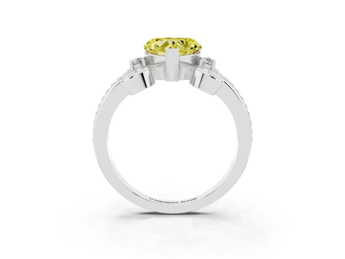 Fancy Yellow Heart Cut Solitaire Twisted Band Scroll Prong Ring Platinum