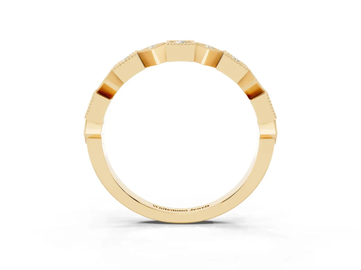 Milgrain Square Diamond Eternity Band with Bezel Setting Yellow gold