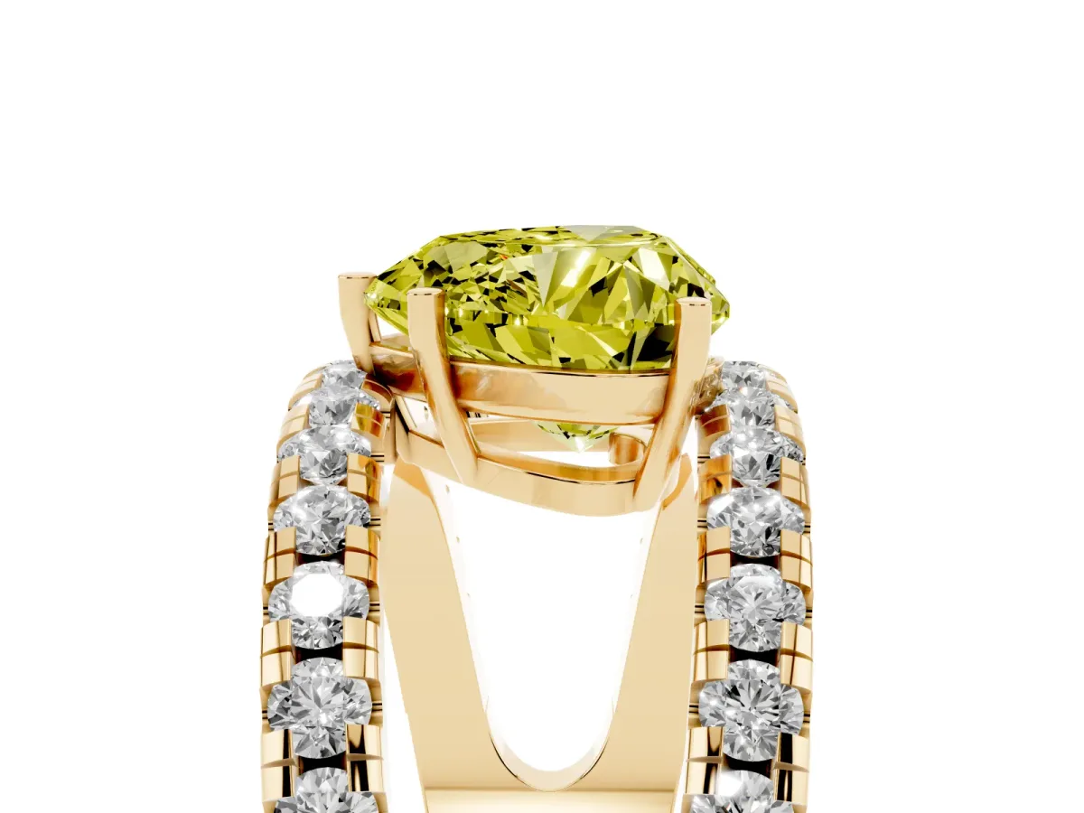 Fancy Yellow Heart Cut Solitaire Split Shank Pave Diamond Ring Yellow gold