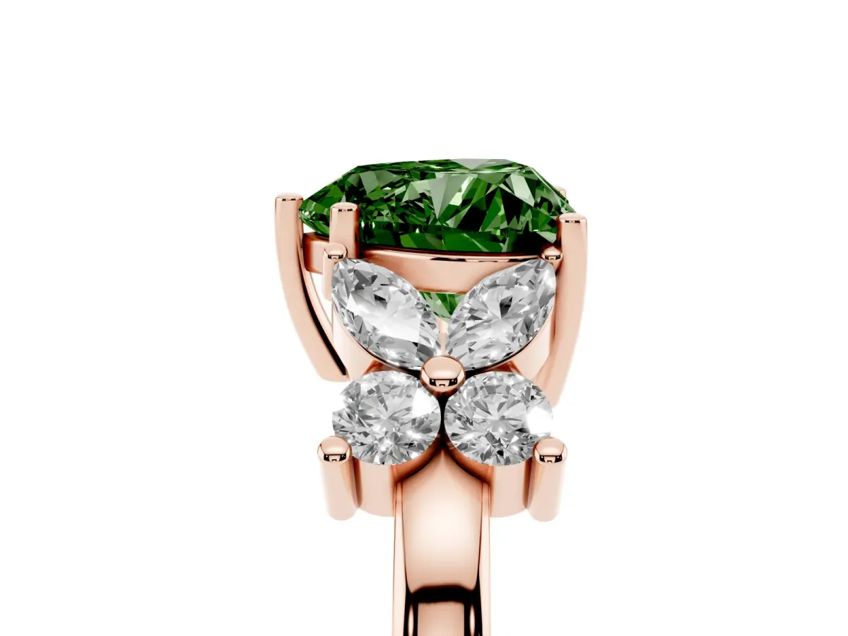 Fancy Green Heart Cut Diamond Floral Cluster Ring with Solitaire Band and Prong Setting Rose gold